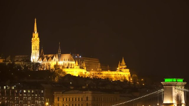 Fishermen's Bastion and Matthias Church. Night time Budapest, Hungary