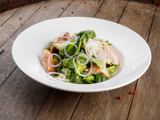 Salad with smoked Amur salmon