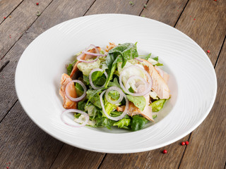 Salad with smoked Amur salmon