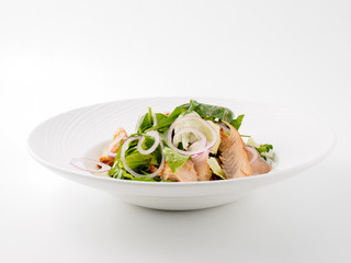 Salad with smoked Amur salmon