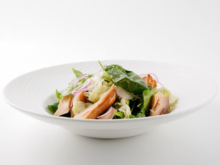 Salad with smoked Amur salmon