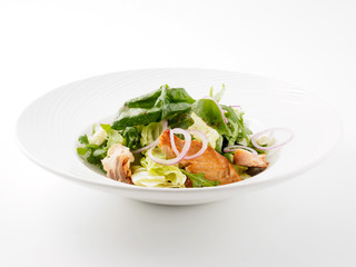 Salad with smoked Amur salmon