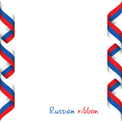 Colored ribbon with the Russian tricolor, symbol of the Russian flag isolated on white background, sign Made in Russia