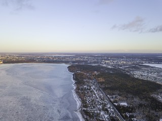 Aerial view of frozen Baltic Sea