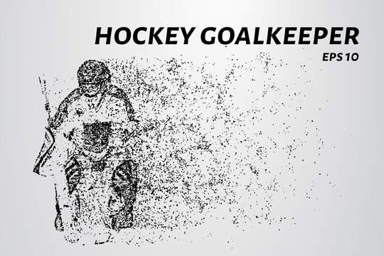 Hockey from the particles. The goalkeeper consists of circles and points. Vector illustration.