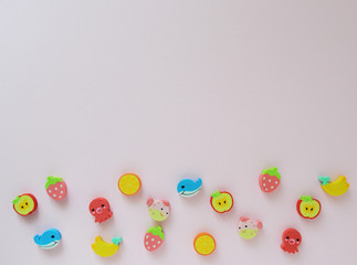 Eraser in the form of little things: fruits, fish