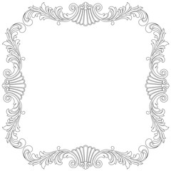Vintage border frame engraving with retro ornament pattern in antique baroque style decorative design. Vector