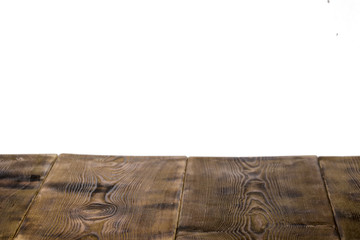 empty wooden table top isolated on white background, used for display or montage your products