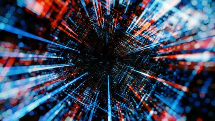 Abstract digital abstract virtual city. Scanning city for hackers attack concept. Software developer, programming, binary computer code with technology and connection concept. 3D render 4K loop