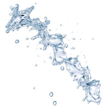 Fresh pure blue water splash. Clean mineral, micellar water, liquid fluid wave in abstract splash form isolated on white background. Healthy beverage drink fluid 3D splash advertising design element
