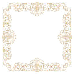 Golden vintage border frame engraving with retro ornament pattern in antique baroque style decorative design. Vector