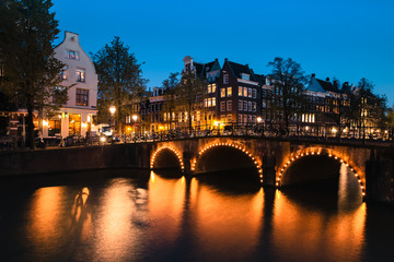 Fototapeta na wymiar Amsterdam Canals at dusk, Netherlands