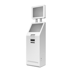 Outdoor White. Payment Terminal. ATM, POS, POI Advertising Stand On White Background. 3D Mock Up, Template. Illustration Isolated On White Background. Vector EPS10