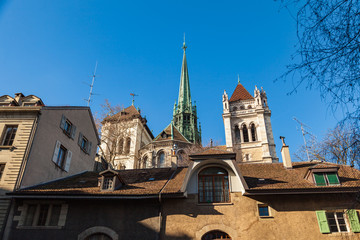 Saint Peters Cathedral exterior, Geneva, Switzerland