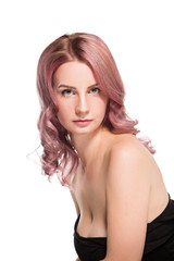 Fototapeta premium Portrait of beautiful female model on white background