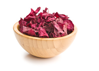 Dried beetroot chips.