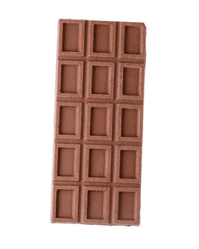 Artisan chocolate bar isolated on white. Raw vegan handmade chocolate.