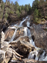 Long alpine waterfall