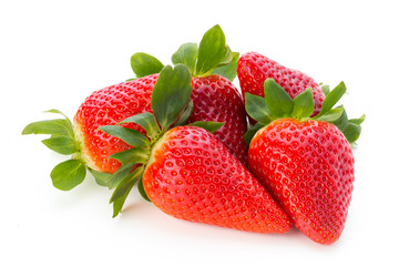 Fresh strawberries close up on white background.