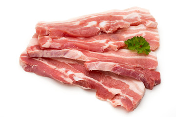 Meat pork slices isolated on the white background.