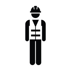 Worker Icon Vector Male Service Person of Building Construction Workman With Hardhat Helmet and Jacket in Glyph Pictogram Symbol illustration