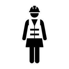 Worker Icon Vector Female Service Person of Building Construction Workman With Hardhat Helmet and Jacket in Glyph Pictogram Symbol illustration