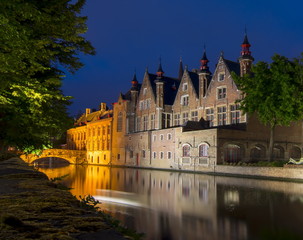 Night view of Steenhouwersdijk canal, Bruges, Belgium