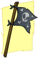 Cartoon black pirate flag with skull