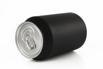 blank black aluminium can on a white background