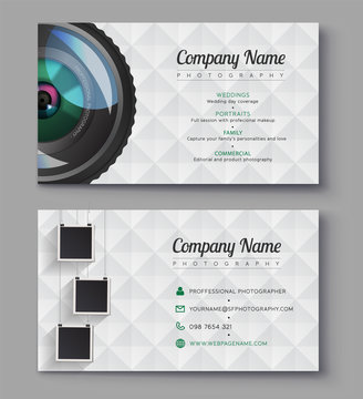 Photographer Business Card Template. Design For Photography Studio. Ready Presentation Vector Template. Illustrator Photo Project Design.