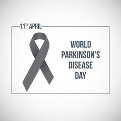 World Parkinson's disease day. April 11'th. Vector illustration. Gray awareness ribbon poster on background. Symbol of the brain disorders