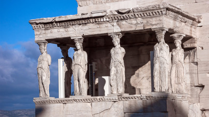 The Porch of the Caryatids in The Erechtheion an ancient Greek temple on the north side of the...