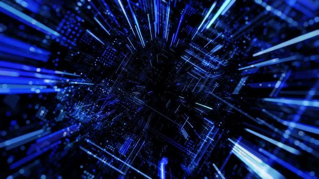 Abstract digital abstract virtual city. Scanning city for hackers attack concept. Software developer, programming, binary computer code with technology and connection concept. 3D render 4K loop