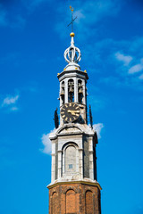 Fototapeta na wymiar Munttoren Bell Tower, Clock, Amsterdam, Holland, Netherlands.