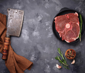 Lamb meat with rosemary, spices and cleaver. 