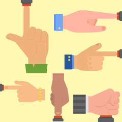 Hand press red button vector finger control start up arm push pointer cursor target gesture internet human body part illustration.