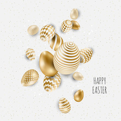 Easter background template with gold eggs. Vector illustration