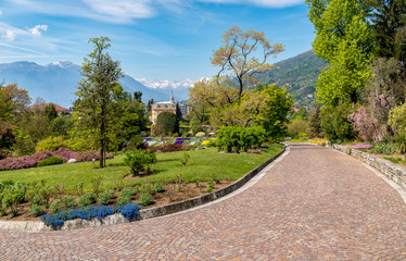 View of Botanical Gardens of Villa Taranto, located on the shore of Lake Maggiore in Pallanza, Verbania, Italy.