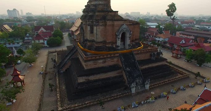 aerial view Wat Chedi Luang Chiang Mai most important temples is the Wat Chedi Luang located in the ancient walled part of the city.