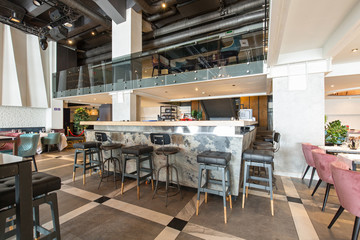Interior of a new luxury restaurant in the morning