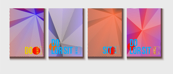 Neon Halftone Covers Set. Trendy Blend Lines Corporate Identity. Futuristic Posters, Geometric Business Backgrounds. Halftone Minimal Presentation Covers. Neon Colored Iridescent Print Design.