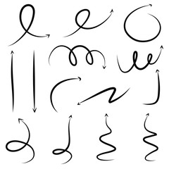 Set of hand drawn different arrow. Doodle style vector illustration.