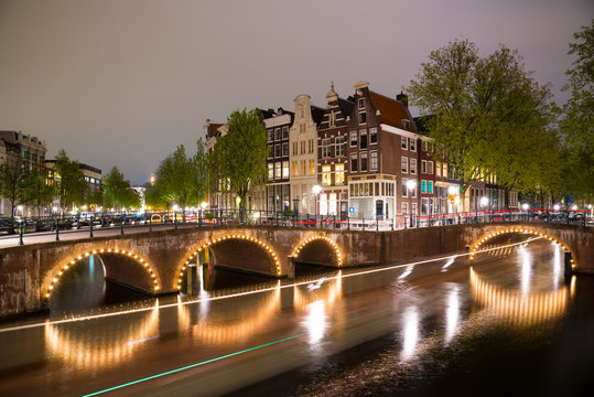 Night view of Amsterdam, The Netherlands