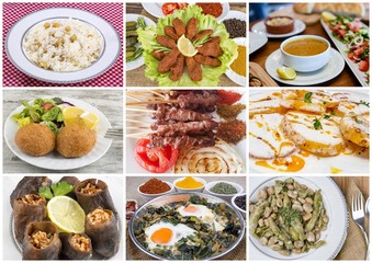 Traditional delicious Turkish food collage