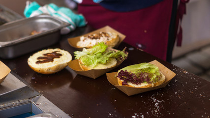 Preparation of burger at the festival