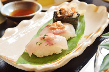 Delicious Japanese food - Angler fish sushi  