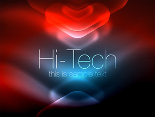 Blurred arrows in dark space. Neon pointers, glass glossy design, abstract shiny techno background, web banner