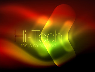 Blurred arrows in dark space. Neon pointers, glass glossy design, abstract shiny techno background, web banner