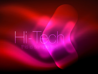 Blurred arrows in dark space. Neon pointers, glass glossy design, abstract shiny techno background, web banner