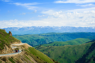 Naklejka premium The highway in the mountain, Xinjiang of china